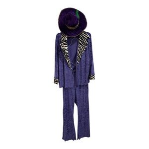 Men's 3 Pc Purple Pimp Daddy Costume w/Hat 1970s Big Daddy Velvet Suit Halloween
